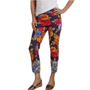 Soft Surroundings In Bloom Dark Floral Pull On Skinny Crop Pants - Small Petite